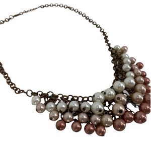 Women’s Copper Chain Pearl Statement Necklace 0143 17.5"